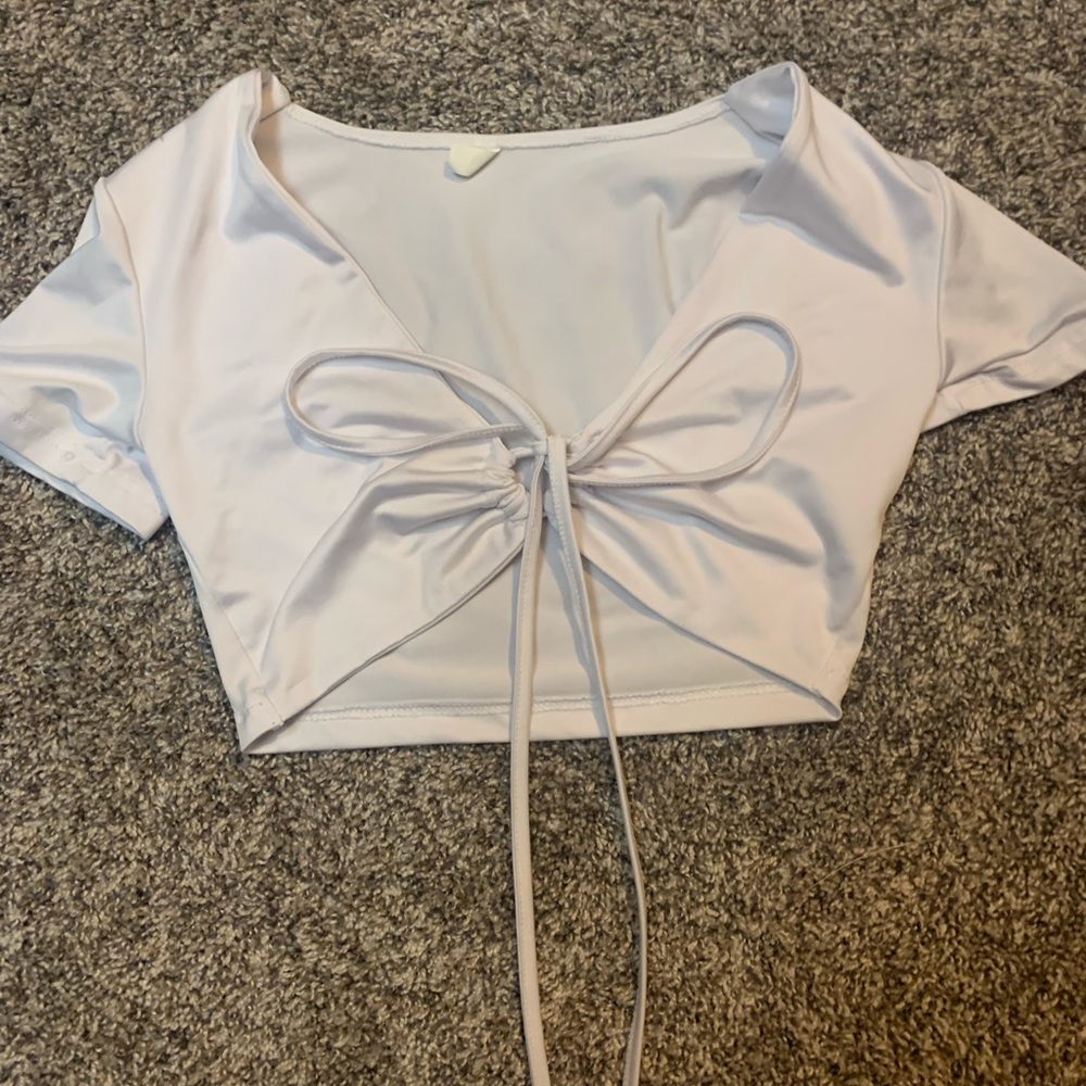 SHEIN white crop top with tie in middle